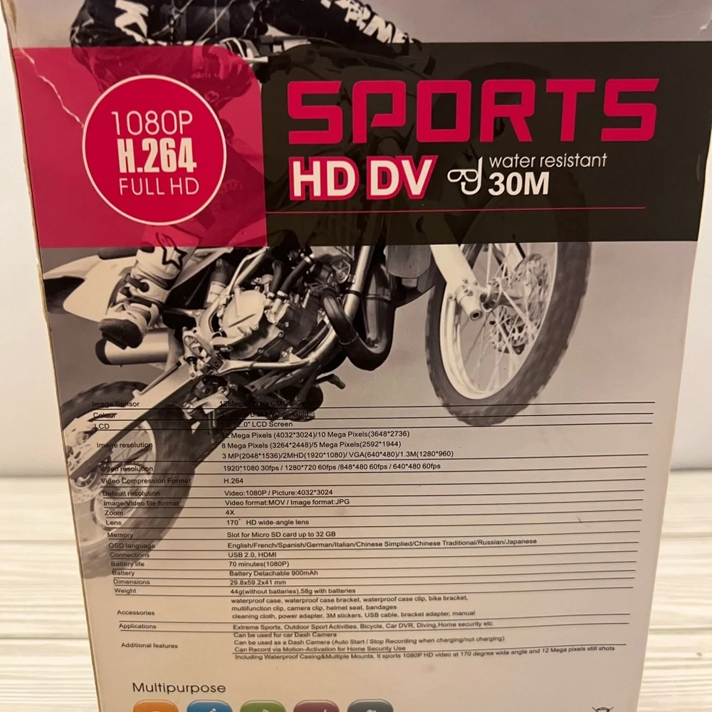 New Sports Full HD DV multipurpose 1080P H. 264 Waterproof Camera - Black camcor